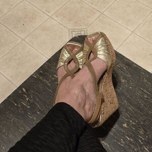 BCBGirls Shimmering Gold Cork Wedges